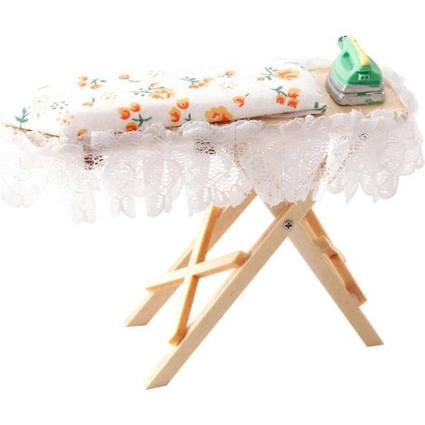 Mini-support à repasser en bois, fer à repasser miniature avec fer, jouet décoratif réaliste pour maison de poupée (1/5)