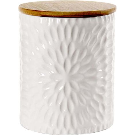 BISCOTTIERA IN CERAMICA CON TAPPO IN LEGNO 13 X13 X16 CM BIANCO