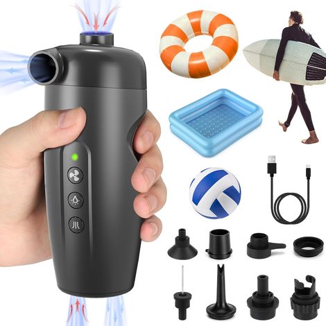 Elektrische Luftpumpe, 8 in 1 Inflate und Deflate Tragbare Kompakte Pumpe USB Aufladbar, Schnellfüllpumpe für Aufblasbare Matratze, Boot, Luftmatratze Pool, Schwimmring (1/5)