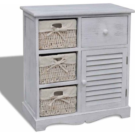 Armoire en bois 3 paniers gauches Meuble de Rangement - Style Contemporain en tissage Blanc BV621691 - BonneVie (1/5)