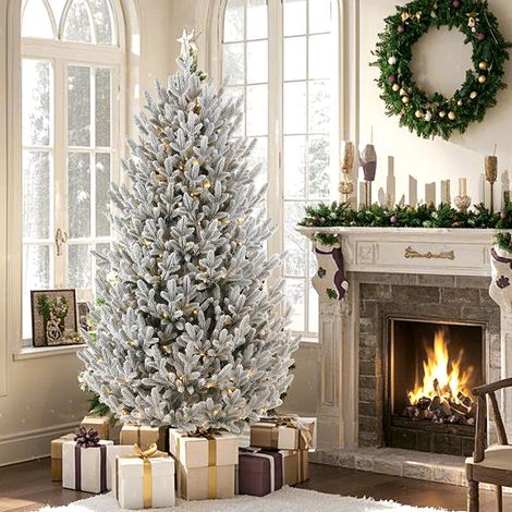Mini-Kunstweihnachtsbäume PE 180 cm, weißer Schnee, mit drehbarem Sockel, 692 Spitzen, 280 LED-Lichter, Weihnachtsbaum-Festdekoration (1/5)