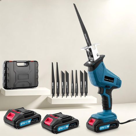 Akku Säbelsäge 21V & Reciprosäge, 4000 U/min Kabellos mit 2x 2.0Ah Akku, 8 Sägeblätter für Holz Metall, Fuchsschwanz Säge Elektrisch für Baustelle Garten (1/5)