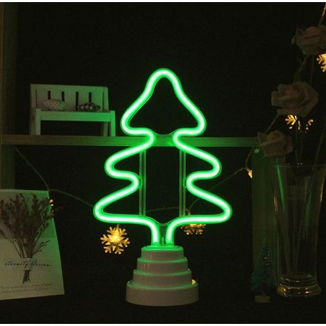 Lampe LED néon décorative sur pied, vert sapin de Noël, env. 28 x 18,5 x 8,5 cm