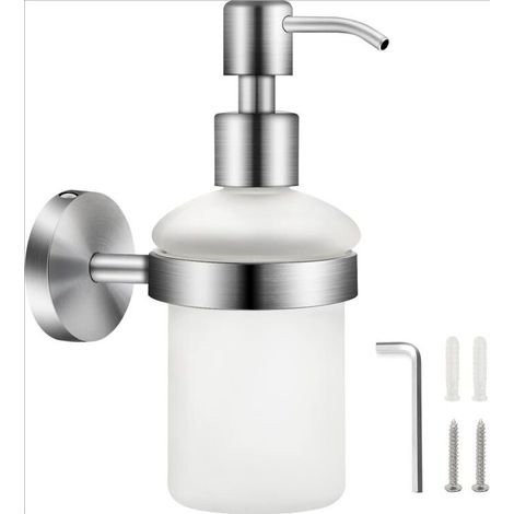 Distributeur de Savon Mural en Matt Verre 200ML 304 Acier Inoxydable Distributeur de Pompe à Presser Mural Salle de Bain Distributeur Gel Douche Shampoing Bouteille Distributeur de Porte-Savon (1/5)