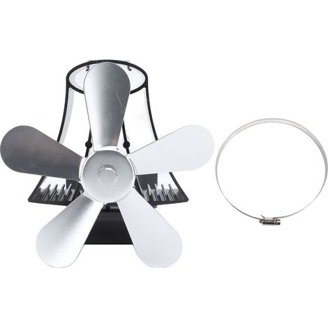 Magnetic Wall Mounted Fireplace Fan Silent Operation 5 Blade Heat Powered Wood Stove Fan Log Wood Burner Silver