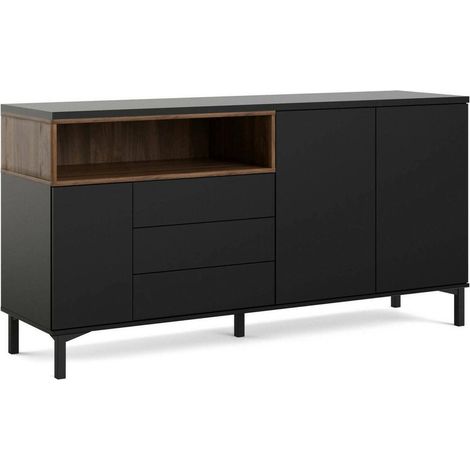 Dmora - Kommode Julie, Wohnzimmerbuffet, Wohnzimmer-Sideboard, Moderne Küchen-Speisekammer, 176x48 h90 cm, Schwarz und Walnuss (1/5)