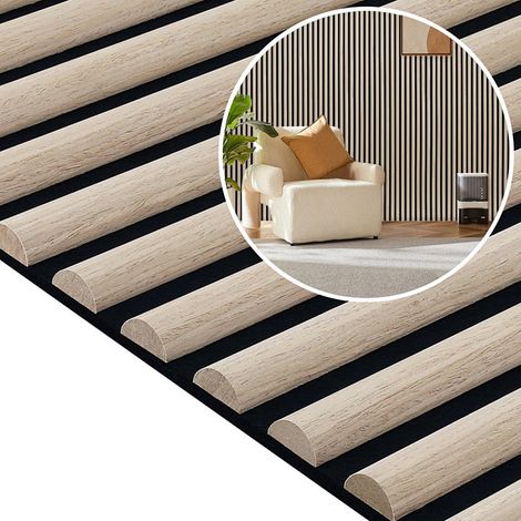 Wolketon Akustikpaneel Wandpaneel Holzlamellen 120x60 cm, halbrund, Weißeiche, Filz MDF, 4 Stück, Dämmplatte (1/5)