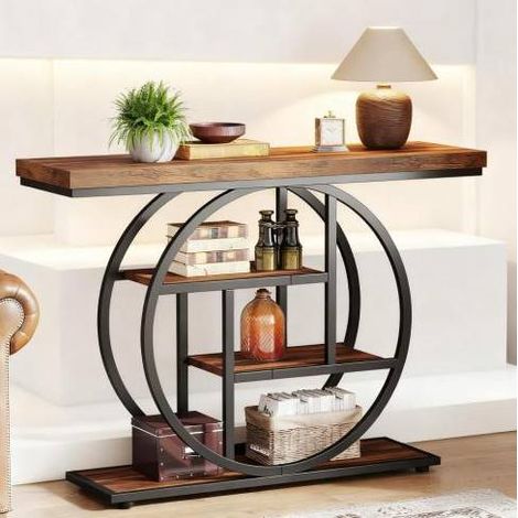 Table console 105x30 cm 4 niveaux métal bois noir HAVRYA (1/5)