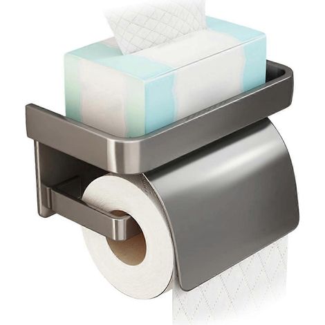 Porte-papier toilette mural auto-adhésif, grand format avec étagère, convient à différents styles de salle de bain. (1/5)