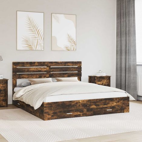 Teenpull – Bettrahmen Geräucherte Eiche 200 x 200 cm Holzwerkstoff (1/5)