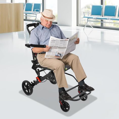 Rollstuhl Faltbar, Tragbarer Transportrollstühle Faltbar Transportrollstuhl mit Fußstütze, Tragfähigkeit 100kg, Stabil und Kompakt, ideal für Senioren und Unterwegs