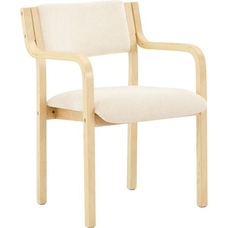 Lot de 2 chaises de salle à manger scandinaves avec accoudoirs, dossier cintré en bois et tissu bouclette, pour cuisine, salon et salle à manger CHICFURN (1/5)
