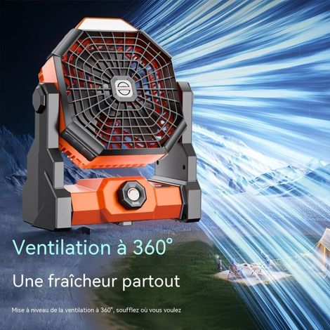 Tragbarer, wiederaufladbarer Ventilator für Camping, Auto und andere Outdoor-Aktivitäten, leiser Betrieb mit Oszillationsfunktion für Büro und Studentenwohnheim, 2er-Pack, schwarz und orange, 15 cm (6 (1/5)