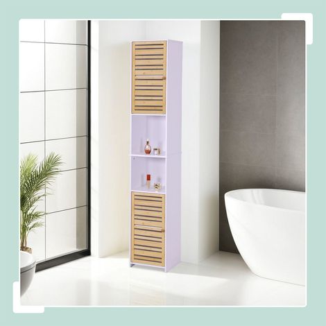 Hoher badezimmerschrank 190 cm wei bambusturen (1/5)