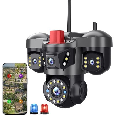 Caméra de sécurité extérieure WiFi 3MP avec 4 objectifs et écran 4 Pouces, Zoom 16x à 360°, vidéosurveillance sans Fil PTZ for la Protection de Votre Domicile.(3MP 5X Camera) (1/5)