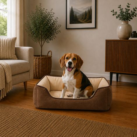 belviona Hundebett, wendbares Hundekörbchen mit 2-in-1 Funktion, weich gepolstert & pflegeleicht, 80x60 cm, braun/beige (1/5)
