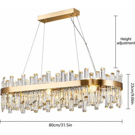 Kristall Haengelampe Gold 80 cm LED Deckenleuchte rechteckig moderne Esstischlampe Kristall Pendelleuchte fuer Esszimmer Wohnzimmer (1/5)