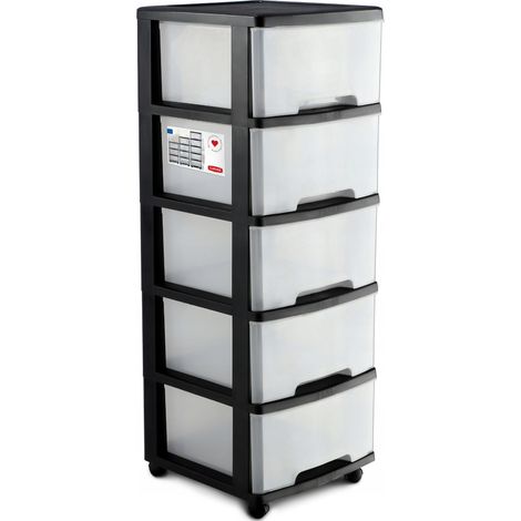 Curver Regal Plastik Schwarz 37x39x100 cm 5 Schubladen (1/5)
