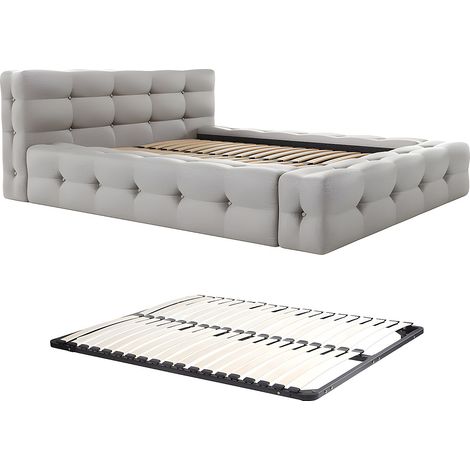 Letto trapuntato 140 x 190 cm Tessuto chiné Grigio + Rete  - LERUCO di PASCAL MORABITO