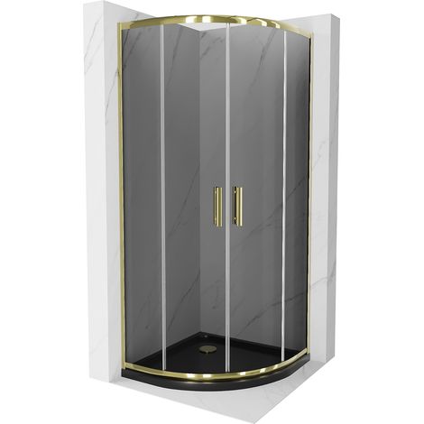 Mexen Rio cabina doccia semicircolare 90 x 90 cm, grafite, oro + piatto Flat, nero - 863-090-090-50-40-4170G