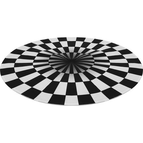Runde, schwarz-weiß karierte, rutschfeste Matte, Teppich für Wohnzimmer, Schlafzimmer (60 cm) (1/5)