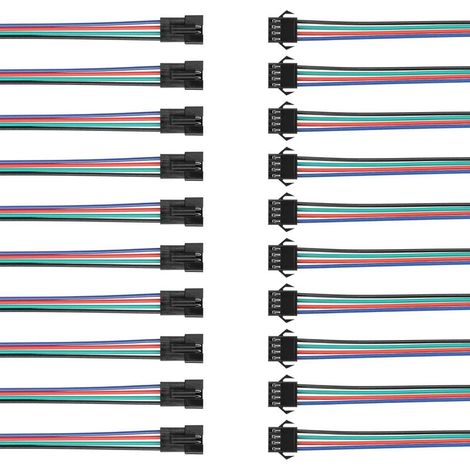 10 Paires Câble SM 4 Broches,Connecteur Mâle Femelle 22AWG,Cuivre Étamé PVC,Bandes LED Ventilateurs (1/5)