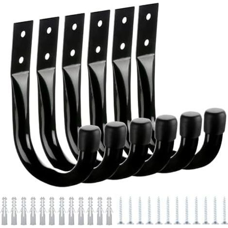Porte-outils de cour – Ensemble crochets rangement mural, système suspension six pièces, organisation utilitaire robuste, support montage mural garage, appareil d'outils - (1/5)