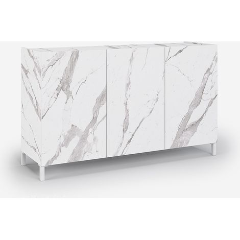 Buffet Moderno effetto marmo top antigraffio con 3 ante Alvea - Bianco - Marmo Calacatta
