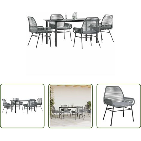 vidaXL Gartenmöbel - 5-tlg. Garten-Essgruppe mit Kissen Grau Poly Rattan Glas (1/5)