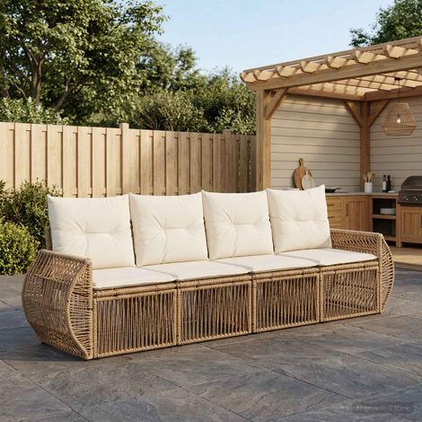 Salon de jardin 4 pièces en polyrotin avec coussins beige et blanc crème - PANGIVO (1/5)