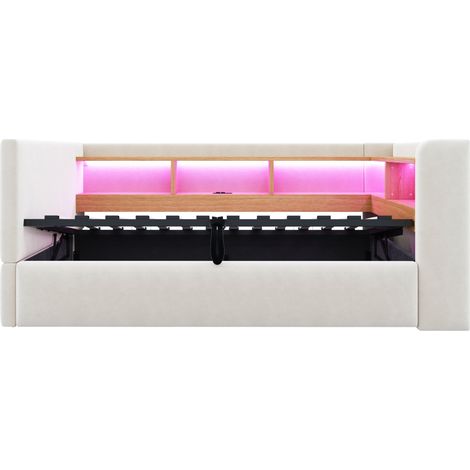 sofá cama con almacenaje, LED y enchufes beige 90x190 OKMYHOME (1/2)