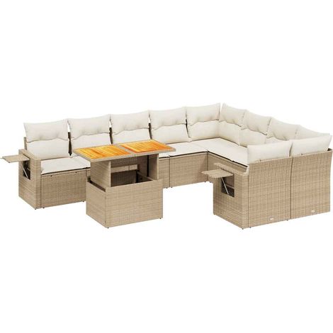 Maison Exclusive - Juego de sofás jardín con cojines beige 10 pza (1/3)