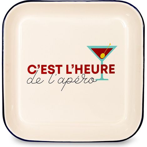 WD LifeStyle Vassoio in Latta Smaltata 30 x 30 Cm Decoro "C'est l'heure de l'apéro"