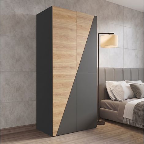 Drehtürenschrank aus MDF 90 x 50 x 200 cm mit Kleiderstange, Hosenhalter und 2 Schubladen (1/5)