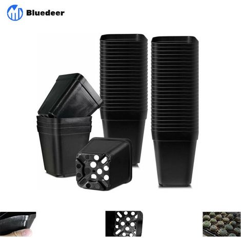 Lot de 50 pots de pépinière 5,5cm – Plastique réutilisable carré – Avec trous de drainage pour semis intérieur et extérieur (1/5)