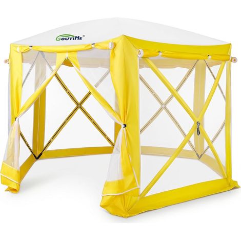 Tonnelle Pliable instantanée 3×3 M, Tente hexagonale de Jardin Protection solaire, anti-insectes et anti-moustiques (Jaune) (1/5)
