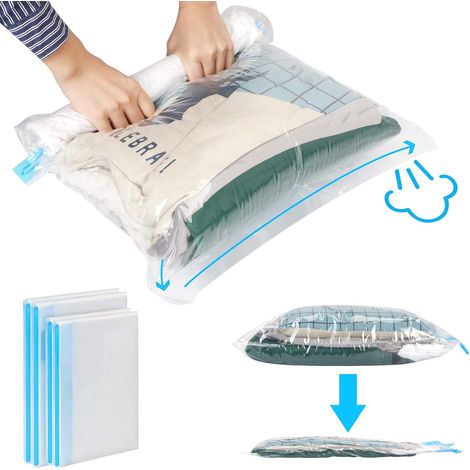 Sac De Compression Sans Pompe - Sac De Rangement Pour Voyage Et Maison En PE+PA Épais - 2 Grandes Tailles 60 X 40 Cm + 2 Moyennes 70 X 50 Cm - Lot De 4 (1/5)