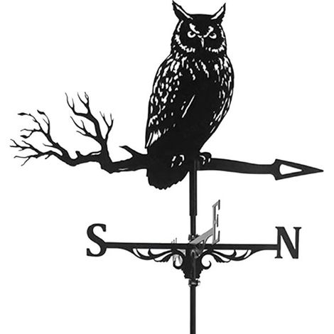 Bandierina segnavento per decorazione da giardino, indicatore di direzione del vento, montaggio su tetto, stile ghisa anticata, 86 x 35 cm, gufo (1/5)
