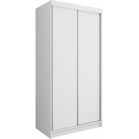Armoire Dover 104, Blanc, 200x100x62cm, Portes d'armoire: Coulissantes, Nombre d'étagères: 5, LED: Disponible