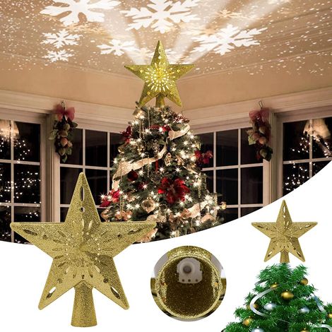 Projecteur LED flocon de neige, étoile lumineuse pour sommet de sapin de Noël (1/5)