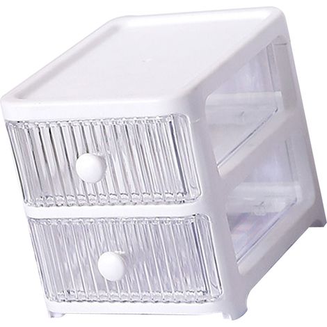 Boîte de rangement de bureau à tiroirs, multi-niveaux, transparente, multifonctionnelle et empilable, pour la maison, la chambre ou le bureau (2 niveaux). (1/5)