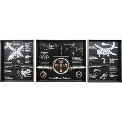 horloge murale avion métal style vintage argent et doré - argent doré et noir vintage (1/5)