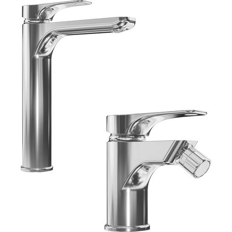 Set Miscelatori con Lavabo Alto e Bidet senza Scarico in Ottone Cromato Mod. Mia (1/3)