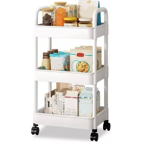 KLVGTIFS PU - Chariot de rangement multifonctionnel, 3 niveaux, sur roulettes, rotation à 360°, blanc KLB (1/5)