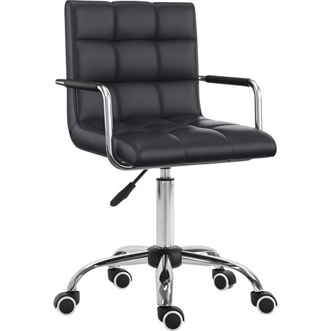 Vinsetto Mid Back PU Leather Home Office Chair Swivel Desk Chair with Arm, Wheel Black (1/5)