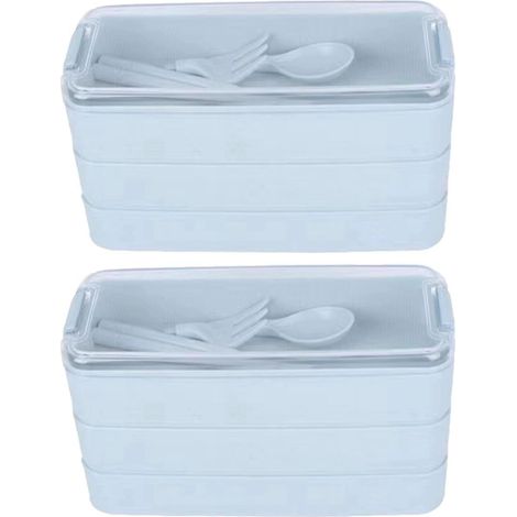 Mikrowellengeeignete Lunchbox für draußen mit Gabel und Löffel, blau (1/5)