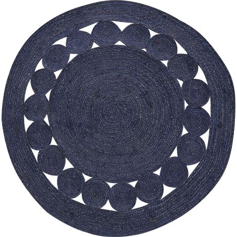 Tappeto Boho in iuta tessuto a mano Blu Scuro rotondo ø 120 cm Koyunlu
