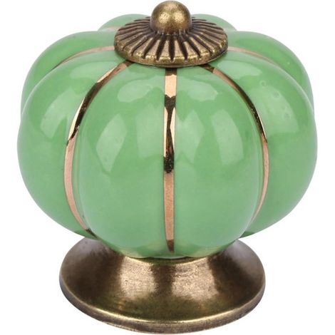 Boutons de porte en céramique en forme de citrouille - Style vintage et rétro - Vert - Accessoires pour meubles - Portes et tiroirs - Boutons de porte pour meubles - Vert (1/3)