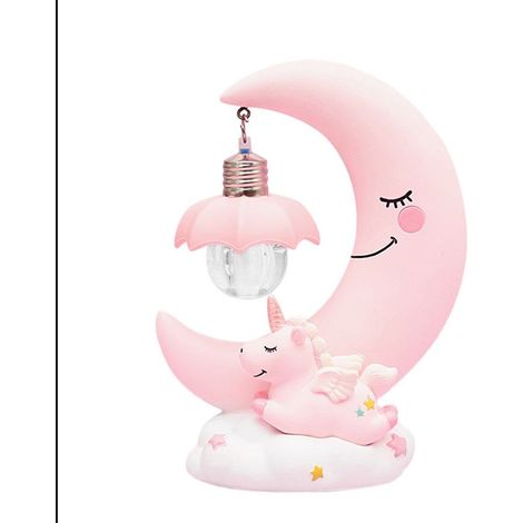 Lampe de chevet enfant LED en forme de lune décorative, veilleuse nurserie en résine, jouet lumineux idéal comme cadeau bébé (1/5)