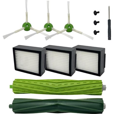 Accesorios de repuesto aplicables para iRobot Roomba serie E&I, repuestos para aspiradoras E5, E6, i7, i7+, i3, i3+, i4, i4+, i6, i6+, i8, i8+, 1 par de cepillos de silicona, 3 filtros, 3 cepillos lat (1/4)
